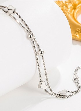 甜美爱心手链女韩版气质双层设计圆珠镂空心形手饰可调节设计手饰