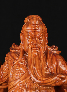 供奉关公雕像木雕摆件桃木关羽忠义武财神关二爷神像公司镇守家宅