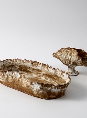 新中式侘寂风复古怀旧陶瓷铁锈色做旧花器花瓶摆件样板间果盘装饰