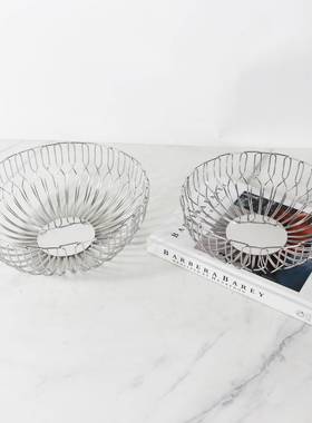 简约不锈钢形摆果篮客厅茶家用几果盘件不圆锈钢8458置物蓝面包篮