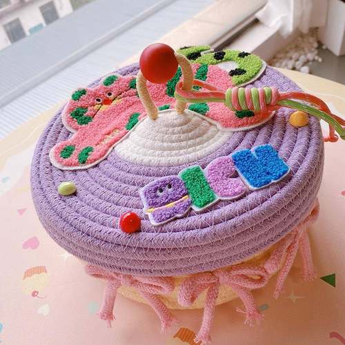 HD10338A13毛巾绣零波猫咪点带盖收纳桶桌面客246卧室食厅杂物收 - 图0