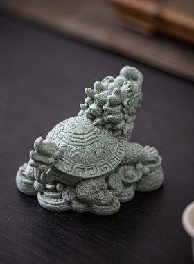 创意青砂石招财金蟾龙龟摆件茶宠居家茶桌摆设鱼缸造景装饰工艺品