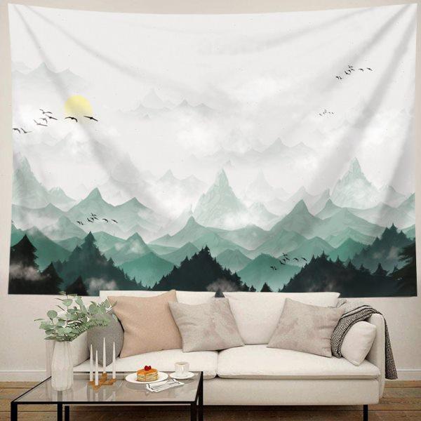 新中式水墨山水墙面装饰挂布客厅沙发背景布风景画布床头卧室挂毯,淘宝优惠券,粉丝福利购,淘宝优惠卷