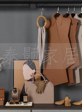 品毛毡衣服代极简板样房衣帽间软装饰简约现衣柜展厅道具托盘组合