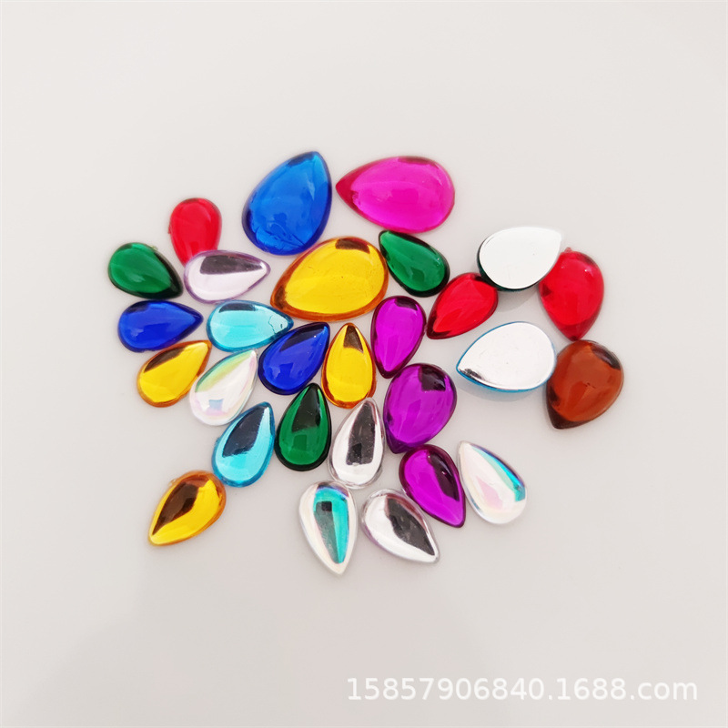 批发亚克力光面平底水滴钻戒面透明瓜子梨形钻石diy半滑面滴水钻 - 图2