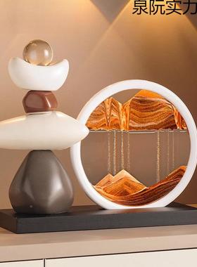 办公室旺事业泉阮实力时酒客来运转流沙画摆件厅柜电运视柜玄关高