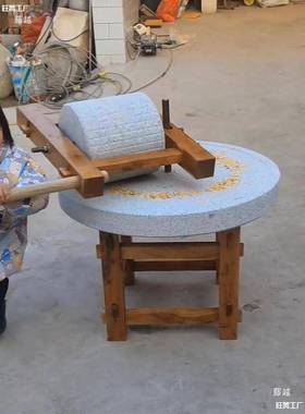 石子老式家摆用石磨盘面压粮食公园幼儿园手推石碾复古AL788672磨