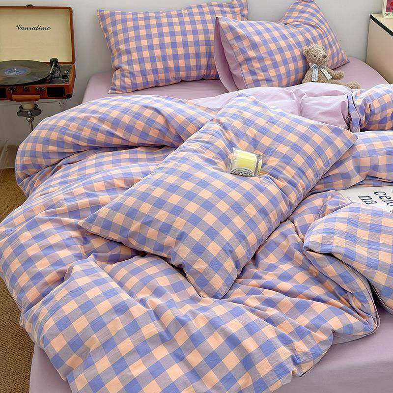 纯棉水洗棉床上四件套全棉简约床品格子被套宿舍床单人三件套床笠,淘宝优惠券,粉丝福利购,淘宝优惠卷