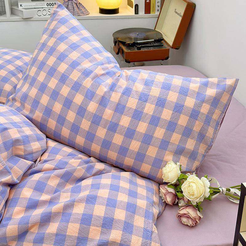 纯棉水洗棉床上四件套全棉简约床品格子被套宿舍床单人三件套床笠,淘宝优惠券,粉丝福利购,淘宝优惠卷