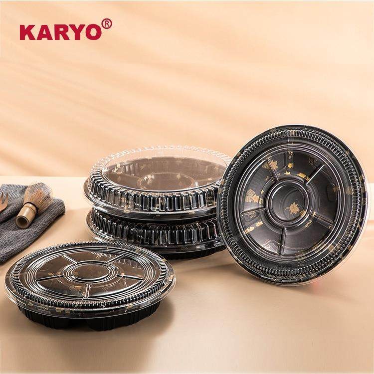 2842新品一次性圆形餐盒水果塑料包装盒深底平盖寿司刺身分格圆盘,淘宝优惠券,粉丝福利购,淘宝优惠卷