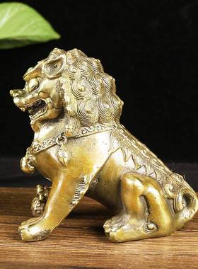 狮一对动物摆件摆02铜摆件铜对制品铜狮子铜狮门全铜狮件子