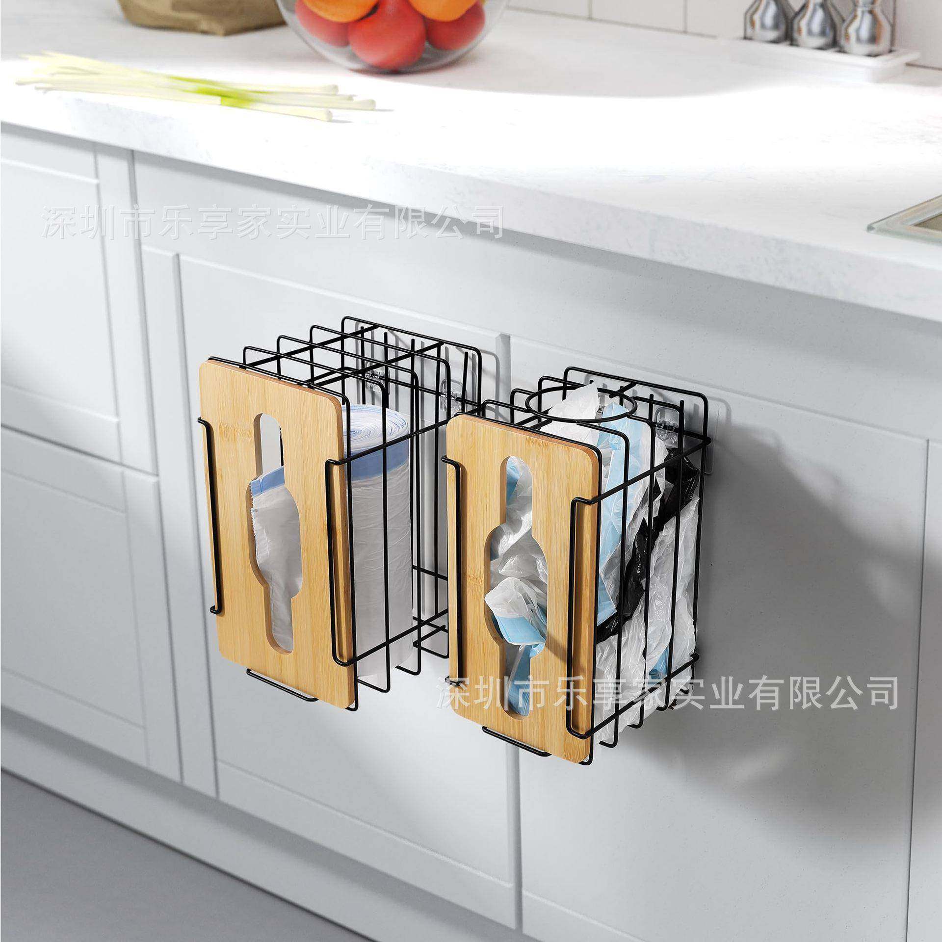 新款壁挂式可堆叠垃圾袋分离器金属垃圾袋收纳架带竹板置物架,淘宝优惠券,粉丝福利购,淘宝优惠卷
