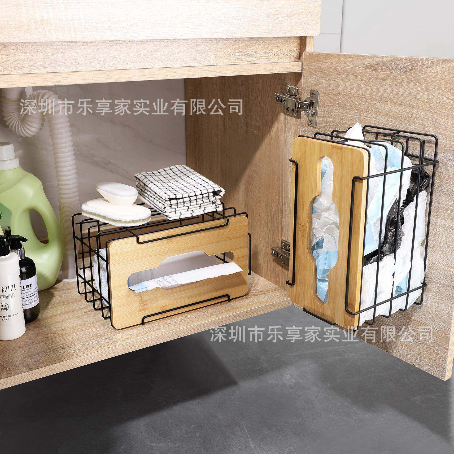 新款壁挂式可堆叠垃圾袋分离器金属垃圾袋收纳架带竹板置物架,淘宝优惠券,粉丝福利购,淘宝优惠卷