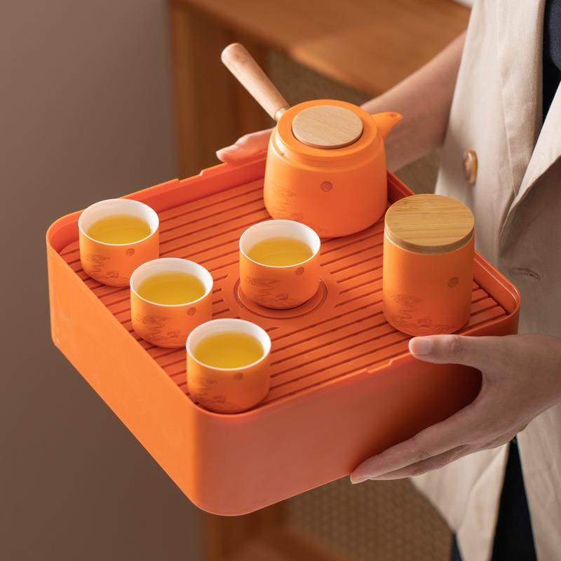 陶瓷旅行茶具玉兔快客杯侧把壶一壶四杯便携户外中秋节日送礼logo,淘宝优惠券,粉丝福利购,淘宝优惠卷