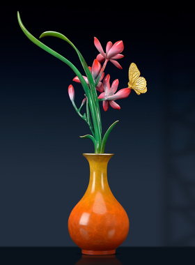 中式铜雕花瓶客厅摆件