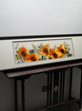 新中式向日葵刺绣挂画书房卧室客厅沙发墙手工苏绣蒸蒸日上装饰画