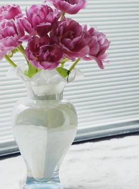 中古奢珠光花摆件水法培插花装饰餐桌玻璃家居OEC复古瓶轻简约式