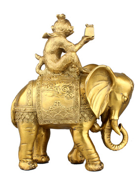 铜象上猴摆件铜猴象上封候拜相铜大象摆件家居客厅办公桌面装饰品