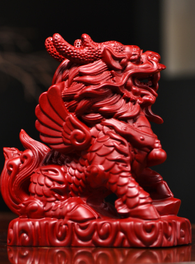 红花梨木雕麒麟一对摆件实木新中式家居客厅办公桌面装饰工艺礼品
