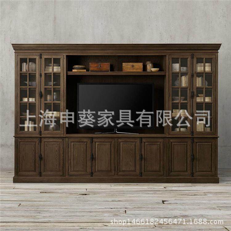 美式乡村大户型电视柜书柜组合柜橡木简约做旧展示柜陈列柜,淘宝优惠券,粉丝福利购,淘宝优惠卷