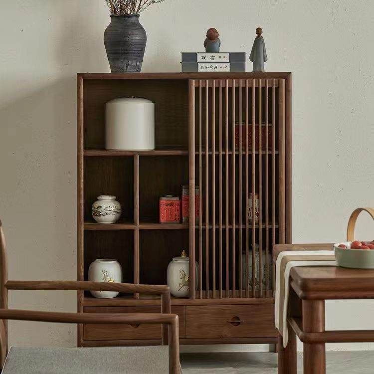 新中式实木餐边柜客厅边柜沙发侧边柜储物柜黑胡桃木茶桌柜茶边柜,淘宝优惠券,粉丝福利购,淘宝优惠卷