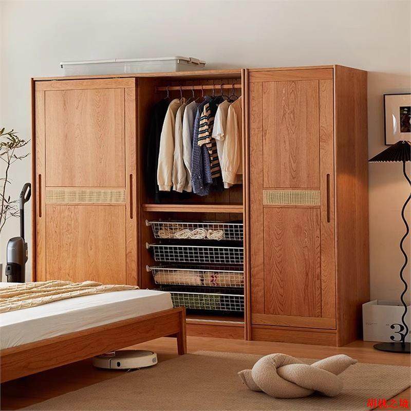 北欧樱桃木全实木藤编衣柜黑胡桃木原木卧室推拉门大衣橱家用,淘宝优惠券,粉丝福利购,淘宝优惠卷