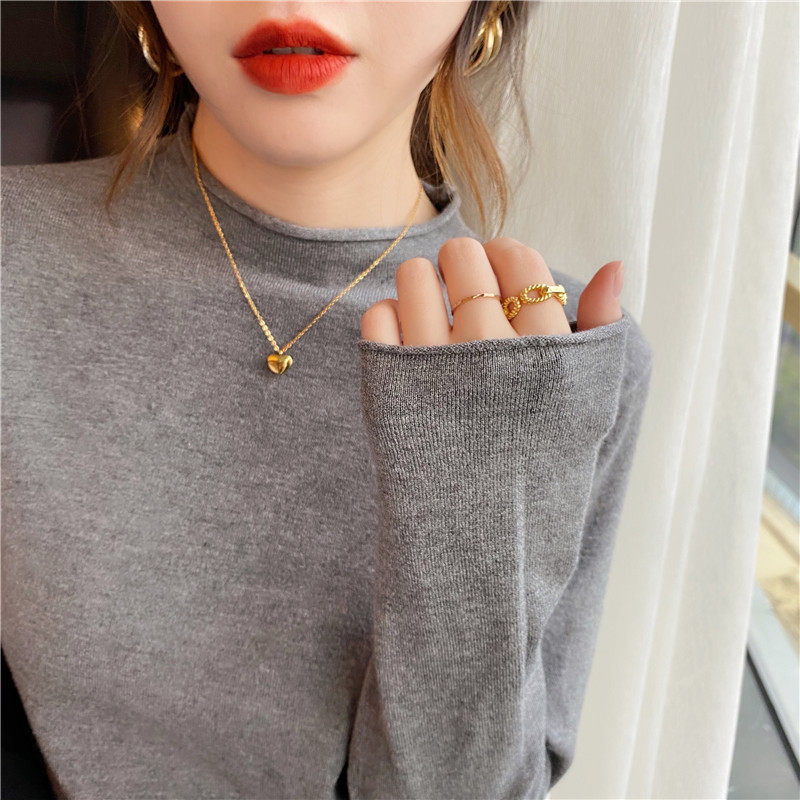 2022秋冬新品半高领卷边打底衫女修身内搭针织衫洋气薄款羊毛毛衣,淘宝优惠券,粉丝福利购,淘宝优惠卷