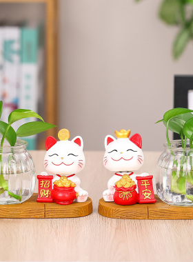 新中式招财猫创意水培花瓶家居摆件餐桌装饰品玻璃插花鲜花插花器