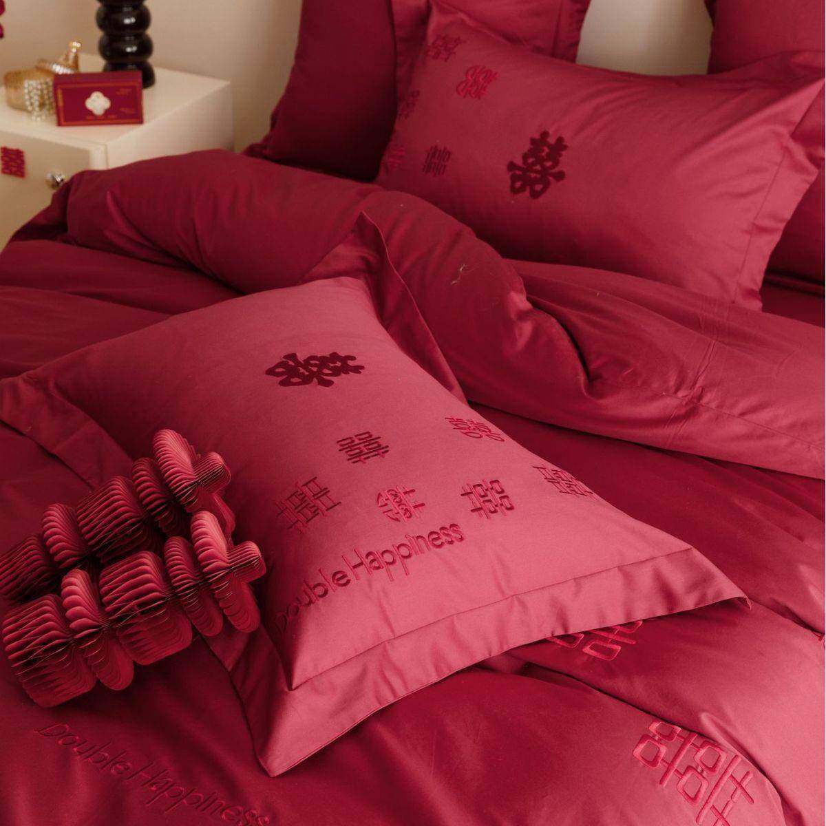 婚庆家纺红色四件套60支长绒棉刺绣七件套结婚床上用品陪嫁,淘宝优惠券,粉丝福利购,淘宝优惠卷