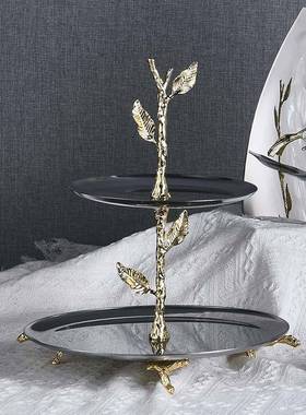 轻奢高档不致锈用钢高级感双层水果盘GS7082干高颜值客厅茶几家果