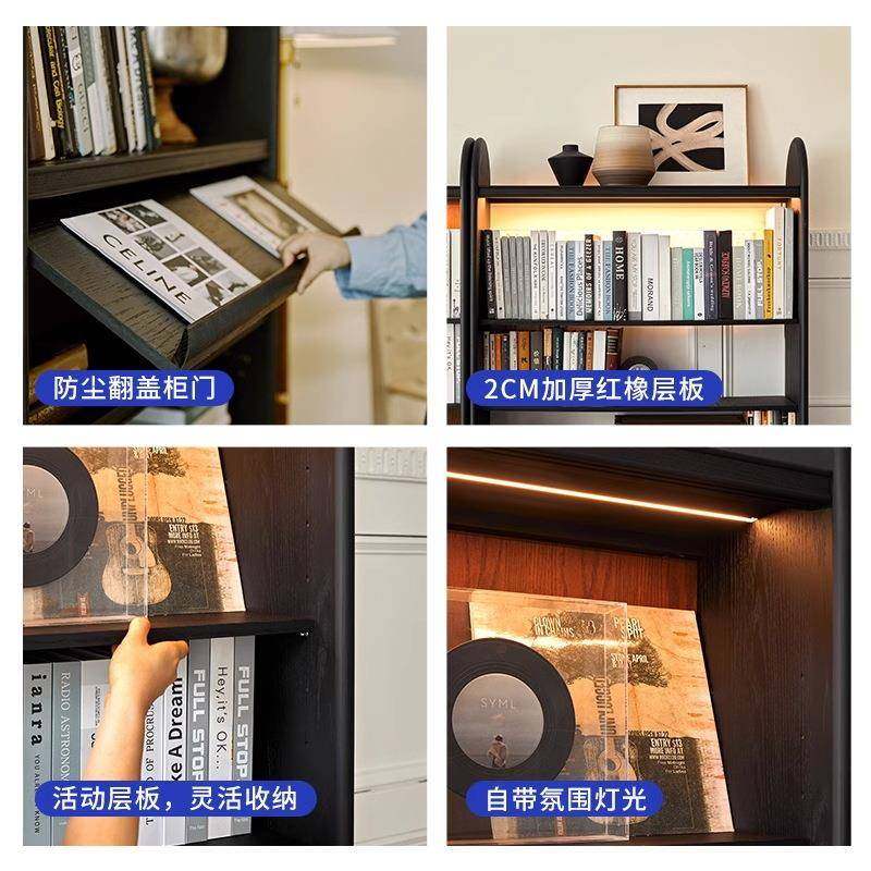 法式复古实木圆形书柜美式黑色书柜书架展示柜书房储物柜美式乡村,淘宝优惠券,粉丝福利购,淘宝优惠卷