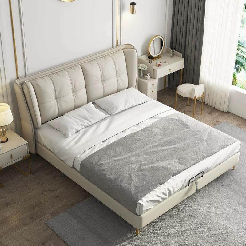 轻奢真皮床后现代主卧软床设计师简约储物双人婚床1.8米1.5皮艺床,淘宝优惠券,粉丝福利购,淘宝优惠卷