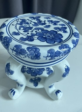 【花朵】青花瓷仿古典四脚古凳子客厅落地桌面摆件手绘底座