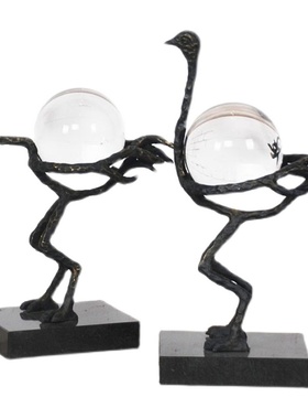 玄关电视柜金属鸵鸟动物摆设客厅创意桌面摆件别墅样板间软装饰品