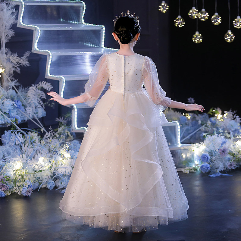 儿童礼服公主裙女童生日香槟色花童婚纱主持人钢琴演出服长袖秋冬,淘宝优惠券,粉丝福利购,淘宝优惠卷