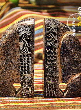 非洲手工艺 肯尼亚肥皂石头纯手工雕刻大象书案书档 桌面摆件室内