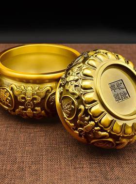 铜聚宝盆摆件铜制聚财开业礼品黄铜米黄存厅33333333钱罐大号客缸
