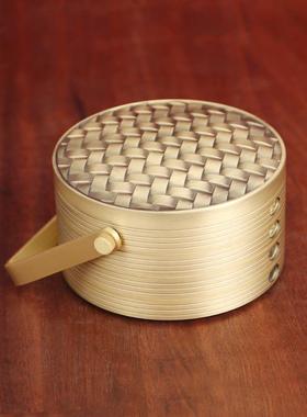 蒸蒸茶日上收纳盒中式居纯黄铜摆件意几家收纳茶LX-TX-03叶创罐高