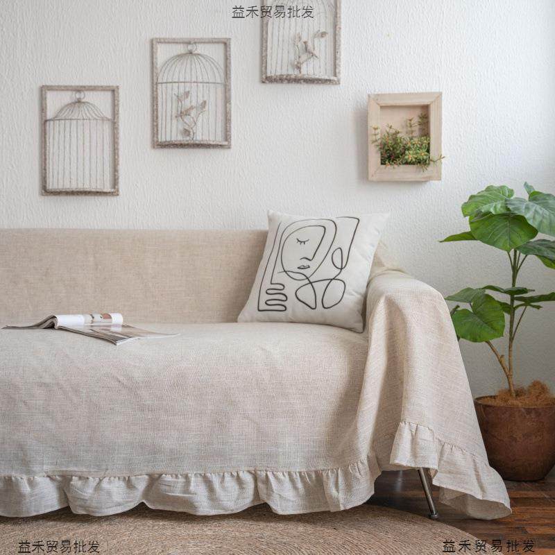 跨境美式荷发边沙发盖巾涤麻素多功能叶沙防EHQ色尘盖布工厂直销,淘宝优惠券,粉丝福利购,淘宝优惠卷