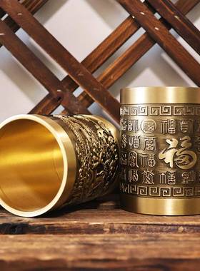 黄笔办筒摆件五牛KSI笔筒百福笔筒公书桌书铜房中式桌面装笔笔室