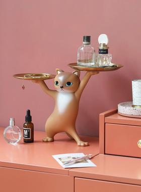 创意面妖娆猫双托盘钥饰匙收厂家直供纳装桌摆件乔迁礼物盘ins风