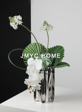 代简现风饰格金属不约锈MIL钢花瓶样板间家居客厅茶几桌面插花品