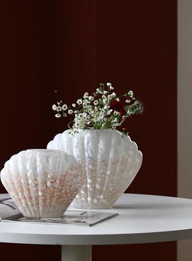 贝壳法式中古璃风玻璃花瓶复氛围感手琉插古花摆件花器家CLS居软