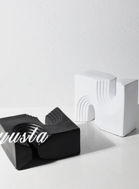 约现代样板间客厅书房柜办公电视柜挡书无书靠书立软装室饰品摆简