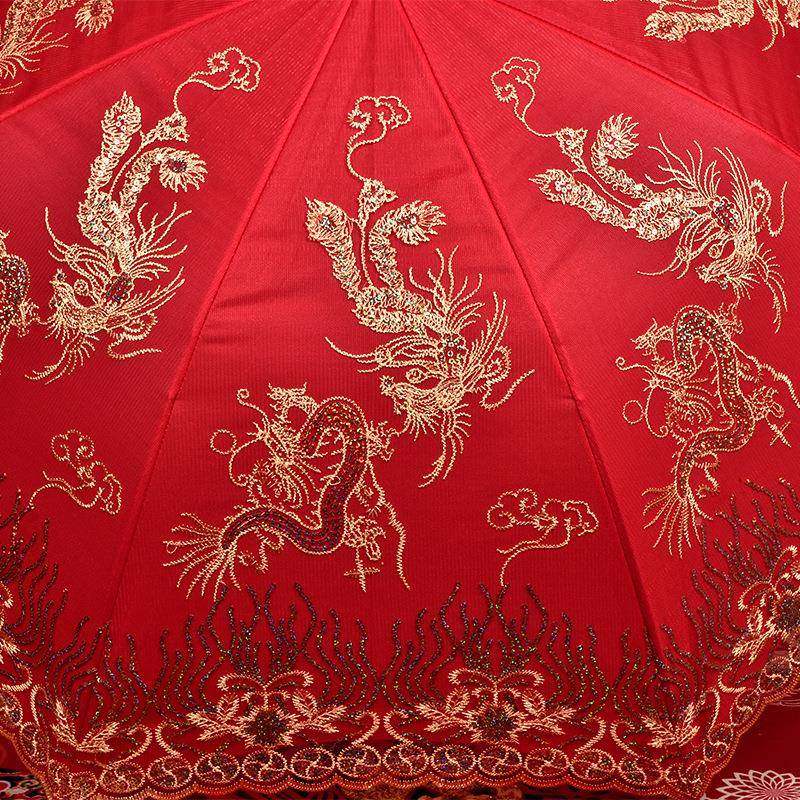 结婚红色雨伞杆直半YS-20213动婚庆伞中式复古龙遮阳新娘伞凤呈自,淘宝优惠券,粉丝福利购,淘宝优惠卷