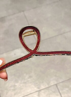 高级感红色马海毛绒金属抓夹发夹女发量多大号气质简约后脑勺盘发