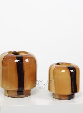 中古棕色琉璃直花瓶宅寂手by25工摆黑色条风纹干花样筒板房软装轻