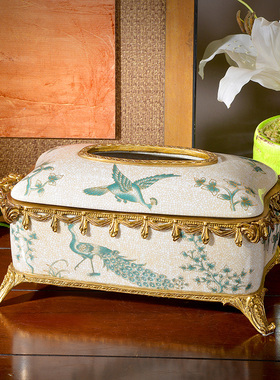 欧式创意纸巾盒客厅玄关酒柜储物罐美式家居高档花瓶茶几果盘摆件