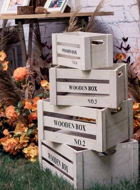 古木箱收纳箱老式手UBY提箱婚子户摆外礼装饰橱窗民宿件复拍照道