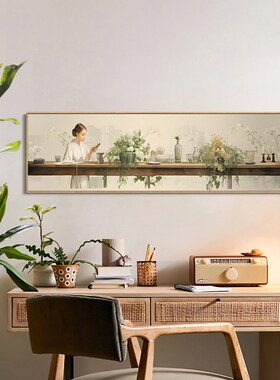 复古风新中式美女栽花图酒店宾馆房间卧室装饰画吧台茶室挂画花卉